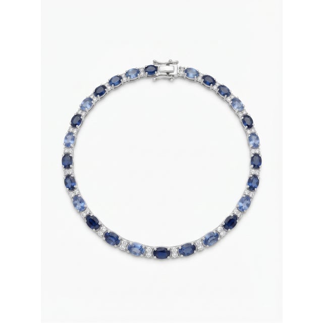 Gemstone Natural 18k Gold Blue Sapphire 11.47ct & Diamond 0.45ct Bracelet For Sale - Image 7 of 7