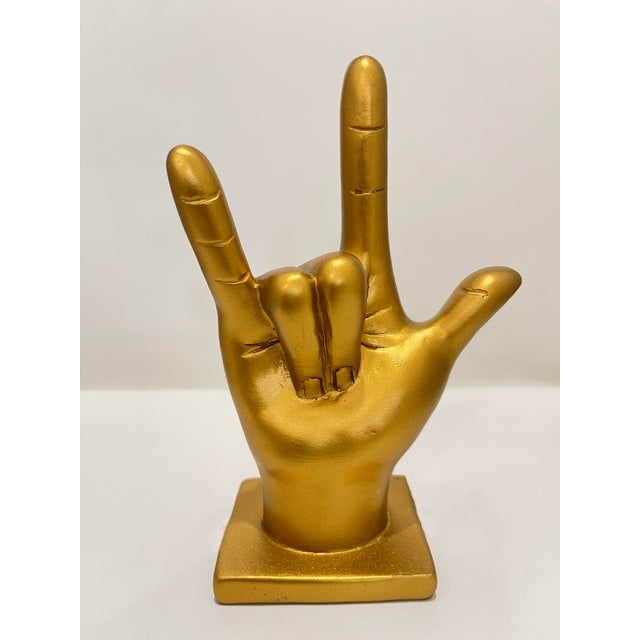 Pop Art Pop Art I Love You-Hand Symbol Gold Tabletop Figurine For Sale - Image 3 of 3