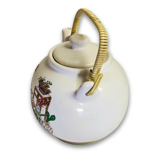 Japanese Mid 20th Century Japanese Porcelain Geisha Teapot With Woven Handle For Sale - Image 3 of 5