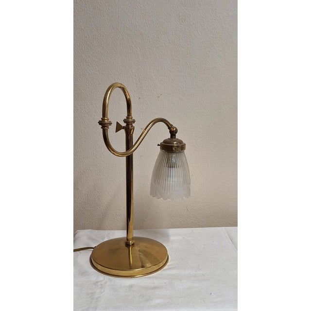 Vintage Adjustable Table Lamp with Brass Frame and Matt Fluted Glass Shade, 1980s For Sale - Image 6 of 7