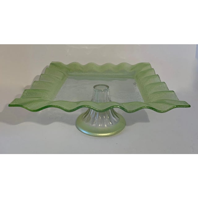 Square Glass Footed Cake Plate For Sale In Los Angeles - Image 6 of 7