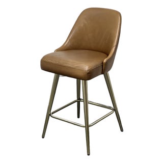 West Elm Mid Century Leather Swivel Counter Stool For Sale