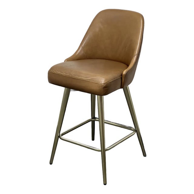 West Elm Mid Century Leather Swivel Counter Stool For Sale