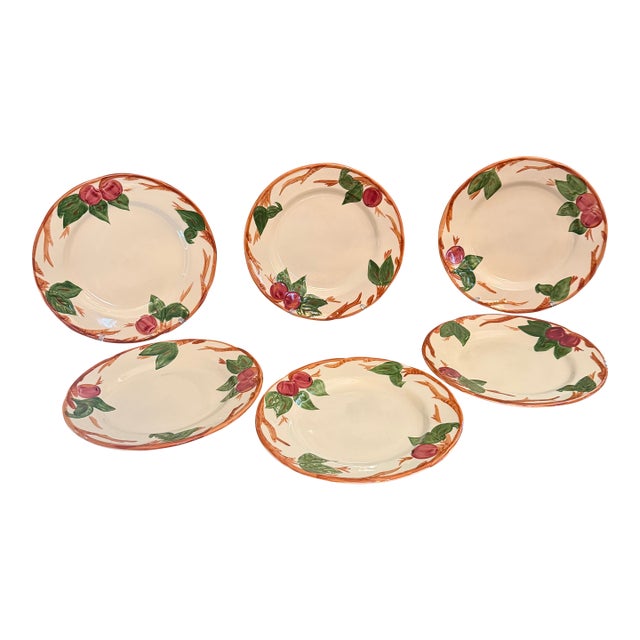 1980s Franciscan Apple Dinner Plate England Backstamp Hand Painted 10 5/8" - Set of 6 For Sale