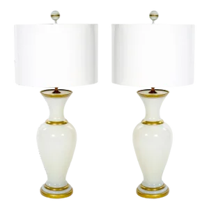 Opaline Glass / Gilt Gold Decorated Pair Table Lamp