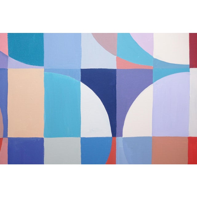 2026, Bauhaus Painting on Canvas in Blue and Red, Against the Current, Geometric Arches and Curves by Natalia Roman For Sale In Miami - Image 6 of 8