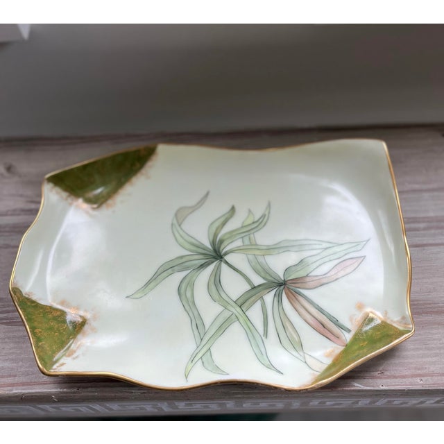 Art Nouveau Antique Tressemanes & Vogt Hand-Painted Botanical Porcelain Jewelry Tray, Limoges, France C. Early 1900s For Sale - Image 3 of 12