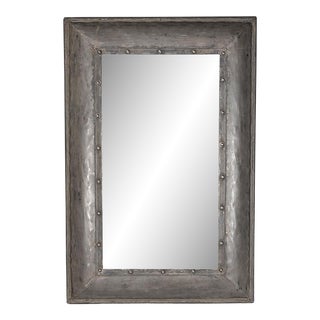 21st Century Industrial Hand Hammered and Distressed Iron Mirror For Sale