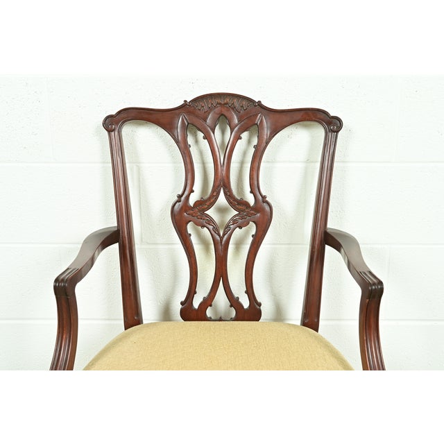 Baker Furniture Style Georgian Carved Mahogany Armchairs or Dining Captain Chairs, Pair For Sale In South Bend - Image 6 of 14