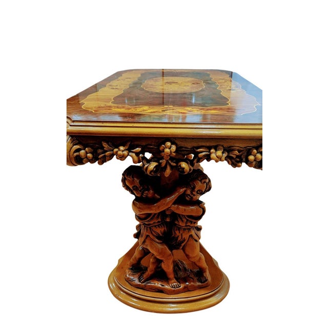 Antique Italian Baroque Style Coffee Table Hand Carved Whit Inlay For Sale - Image 4 of 16