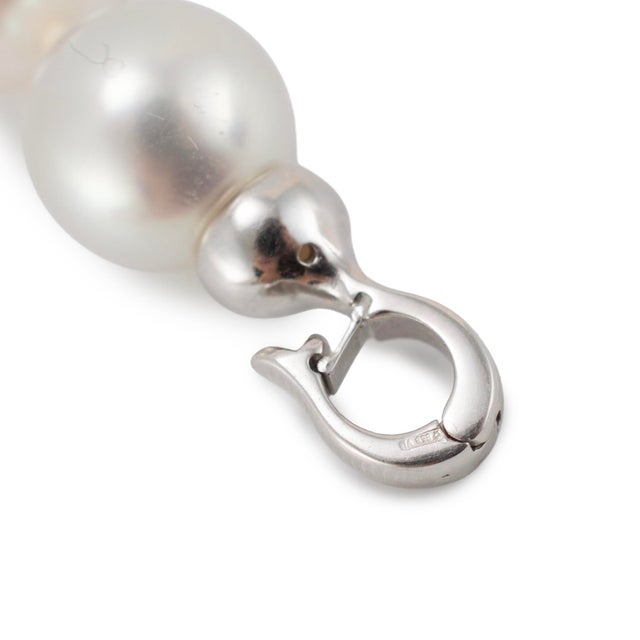 14k White Gold Graduated White Sea Pearl Strand Bead Chain Necklace For Sale In Houston - Image 6 of 8
