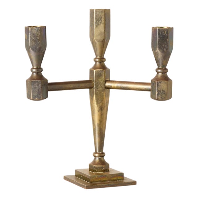 1970s Four-Arm Brass Candelabra by Lars Bergsten for Gusums Bruk For Sale
