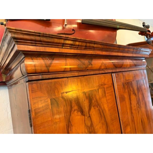 Brown Antique English Gentlemans Chest on Chest, Burl Walnut, 1820s Secret Drawer For Sale - Image 8 of 13