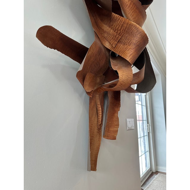 Leon Dickey Signed 2016 African Wood Veneer Abstract Wall Sculpture, 5 Ft For Sale - Image 12 of 15