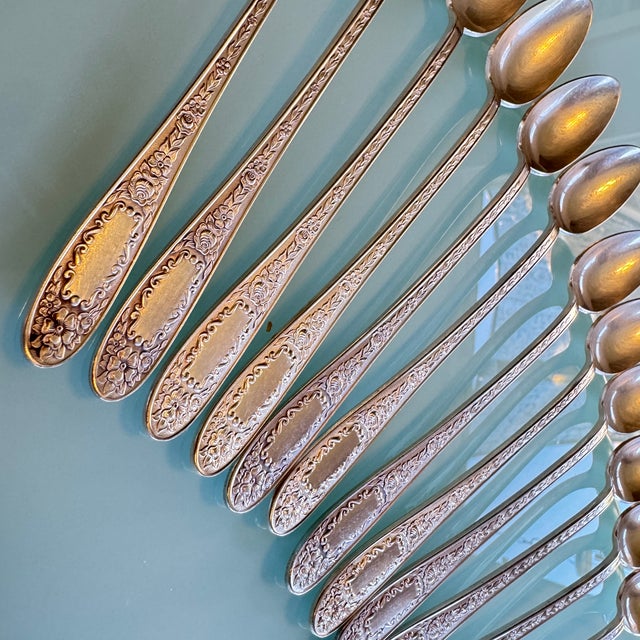 1930s Art Deco Silverplate Ice Tea Spoons (12 Pc), Mildred Pattern Pristine For Sale - Image 13 of 18