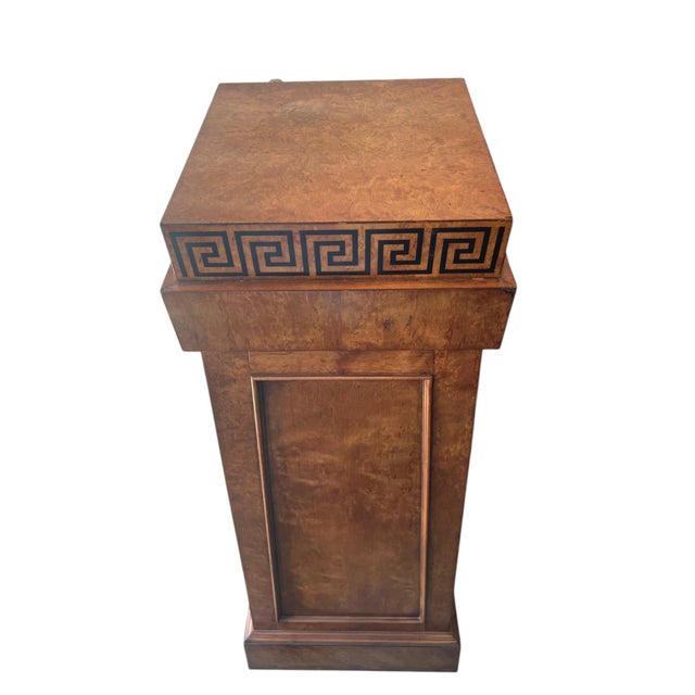 Large Burl Wood Pedestal Greek Key Design For Sale - Image 15 of 17