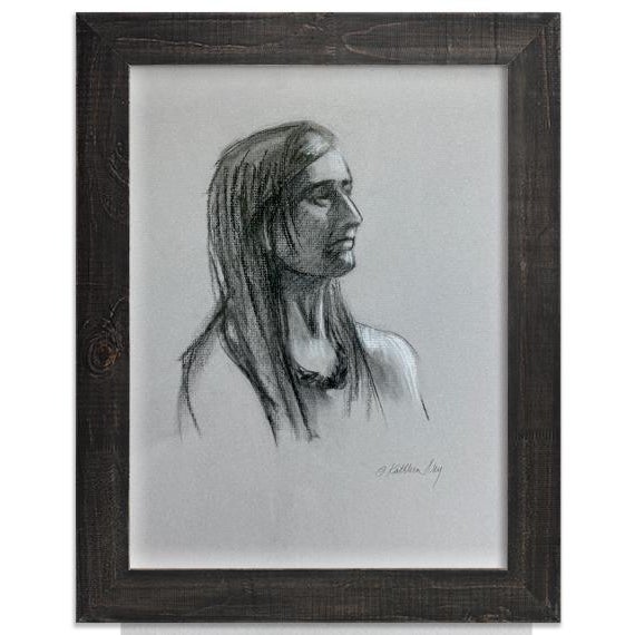 Original Life Drawing, Portrait of a Native American Woman For Sale - Image 4 of 4