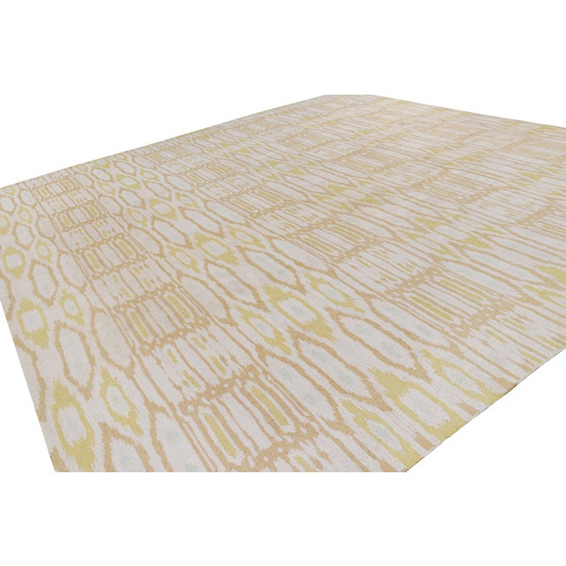 2010s Rug & Kilim’s Modern Square Kilim With Beige, Gold, and White Ikats Pattern For Sale - Image 5 of 9