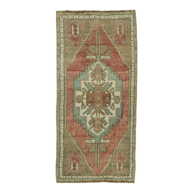 Turkish Mini Rug Oriental Hand Knotted Vintage Rug 1'5" x 3'1" #16684 For Sale
