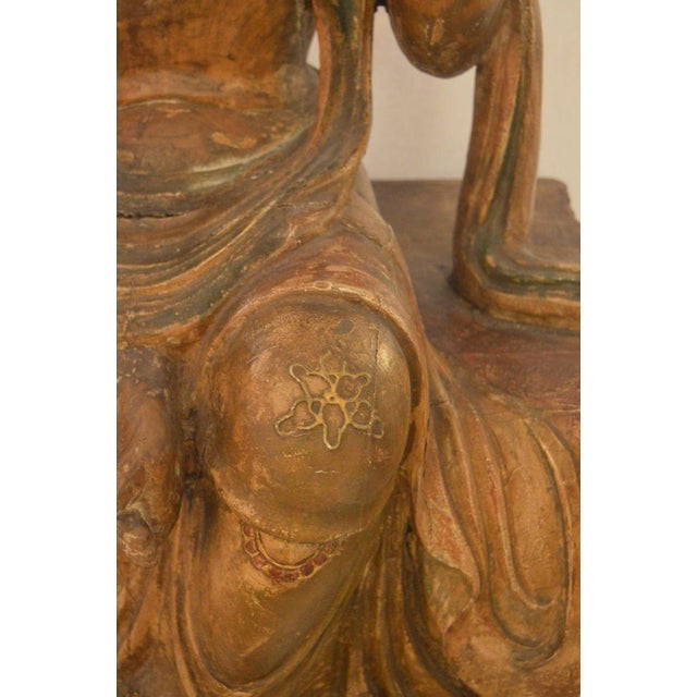 Wood Large Chinese Hand-Carved Polychrome Wood Figure of Guanyin, Late 19th Century. For Sale - Image 7 of 10