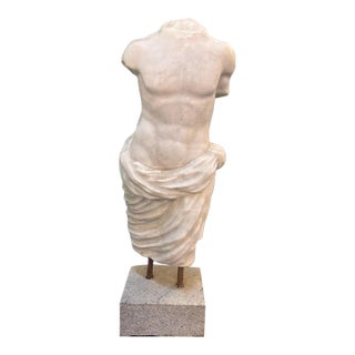 Classical Marble Male Torso Fragment on Custom Stone Base For Sale