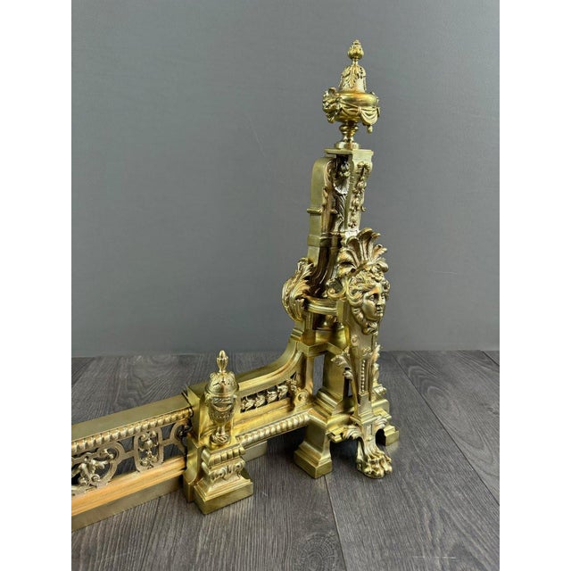 19th Century Louis XVI Gilt Bronze Andirons, 1890s, Set of 3 For Sale - Image 4 of 11