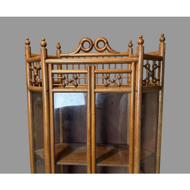 Brown Antique Victorian Oak Stick & Ball Curio Cabinet China Display Case 35” X 21” For Sale - Image 8 of 10