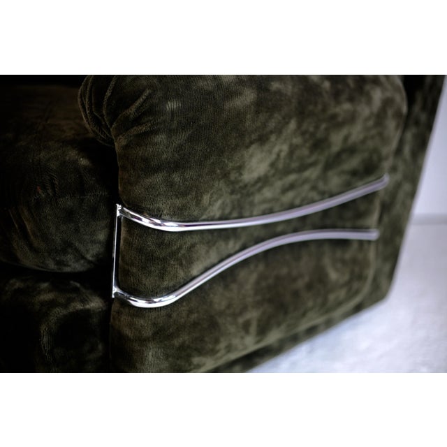 Brown Set of Space Age Armchairs in Brown Velvet and Steel, France, 1970s For Sale - Image 8 of 18