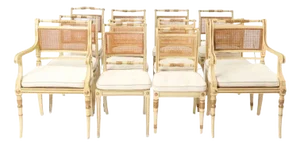 Almost Set of Twelve Regency Parcel Gilt Dining Chairs