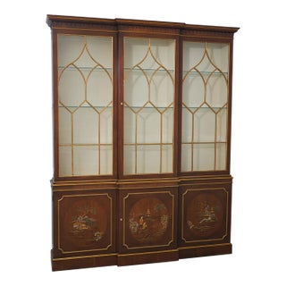 Baker Chinoiserie Decorated English Style Breakfront Bookcase For Sale