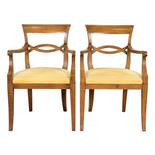 Kindel Furniture Style Regency Carved Walnut Armchairs, Pair For Sale
