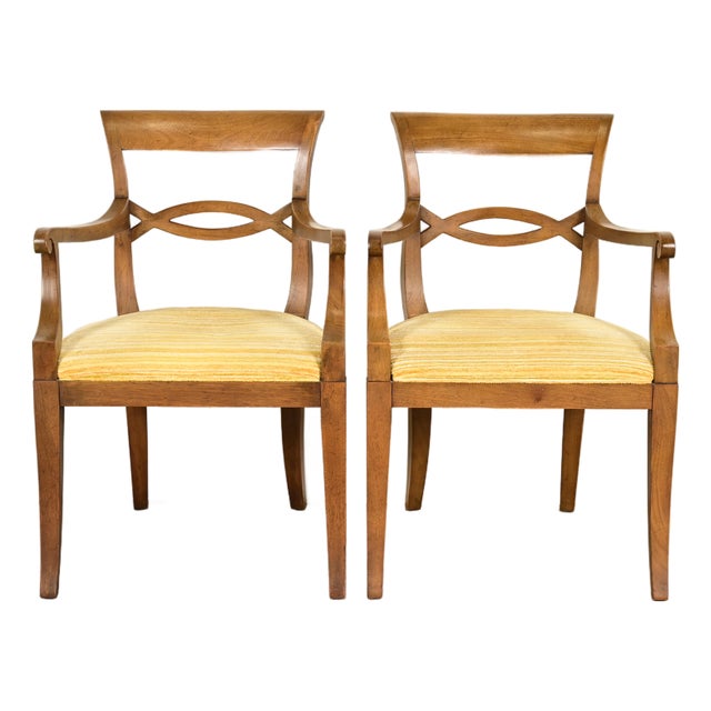 Kindel Furniture Style Regency Carved Walnut Armchairs, Pair For Sale
