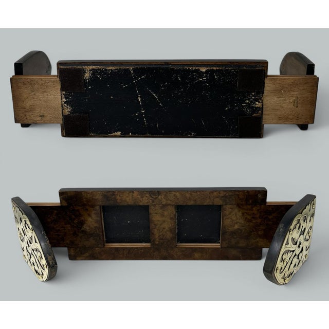 Antique Vintage English Burl Walnut Wooden Brass Inlaid Book Slide Bookslide 19c For Sale - Image 6 of 6