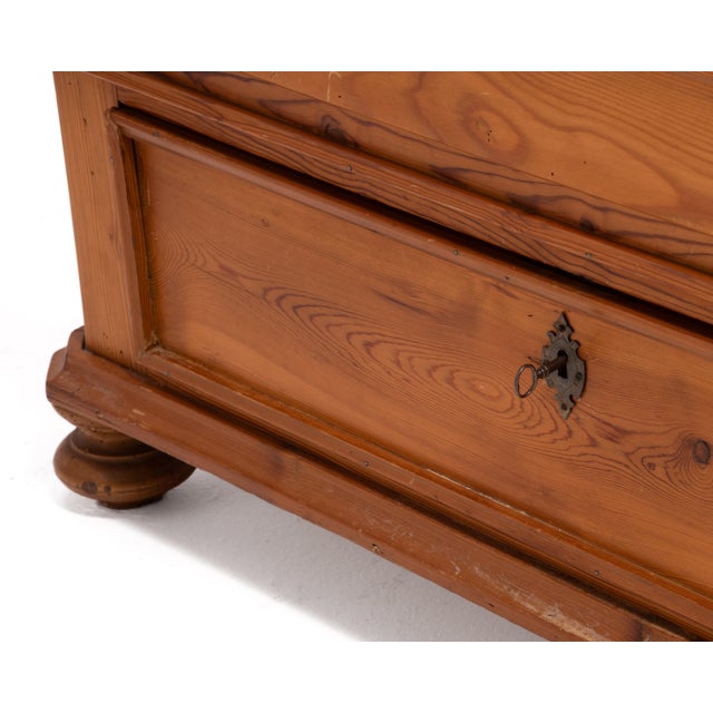 Scandinavian Single Door Pine Wardrobe Pagoda Crown Bun Feet Two Keys Original Condition 1880s For Sale - Image 11 of 15