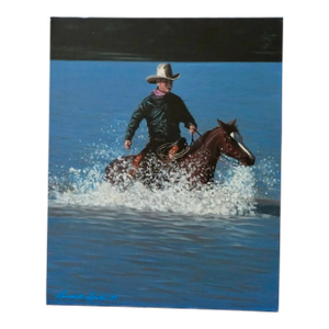 Cowboy and Horse Painting - Original Acrylic Art by Randell Seals 16x20 Inches, Western Wall Decor (1998)