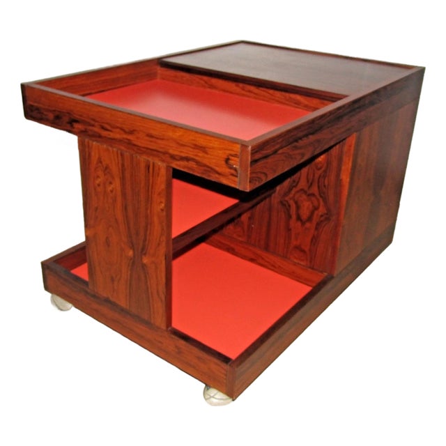 MCM Swedish Rosewood Rolling Bar Cart Cabinet by Artie Circa 1960s For Sale