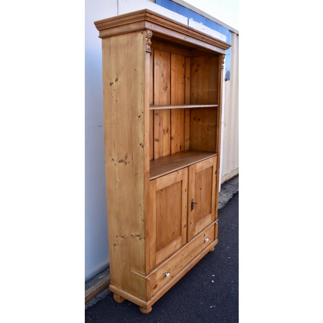 Vintage Pine Bookcase With Doors, Converted From Armoire, Netherlands