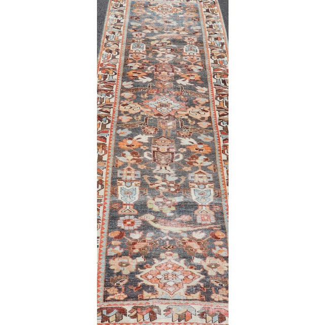 Antique Persian Hamedan Runner in All-Over Floral Design in Brown, Orange, Ivory 3'2"x9'9" For Sale In Atlanta - Image 6 of 11