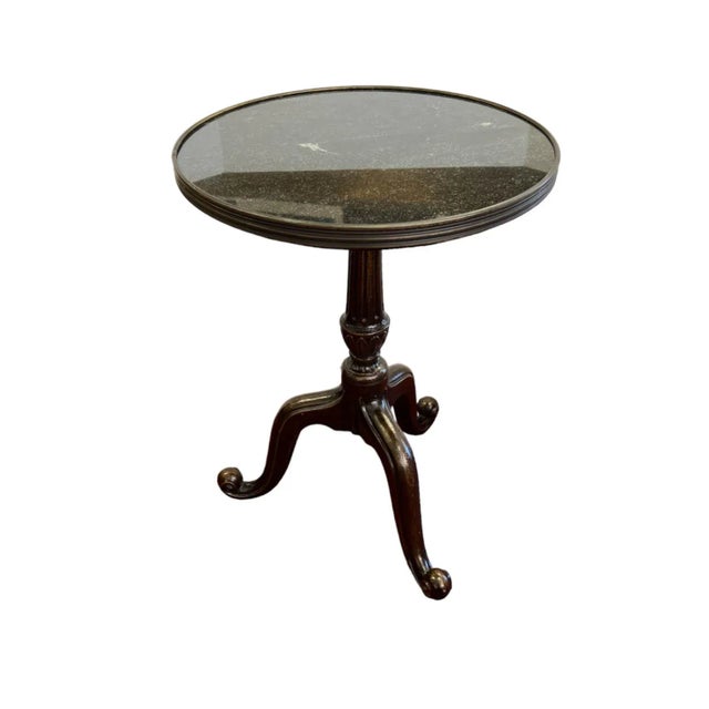Mid-Century Modern Vintage Set of 3 Cast Metal Occasional Pedestal Tables With Stone Top For Sale - Image 3 of 10