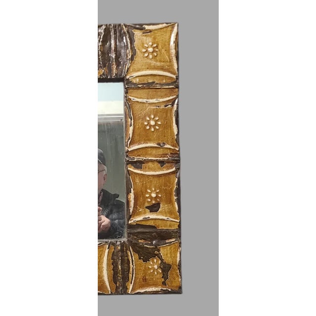 Early 20th Century Vintage Rustic Ceiling Tin Wall Accent Mirror For Sale - Image 5 of 11
