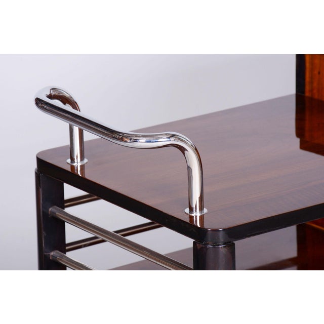 Czech Art Deco Trolley Walnut and Chrome-Plated Steel from Thonet, 1930s For Sale - Image 10 of 15