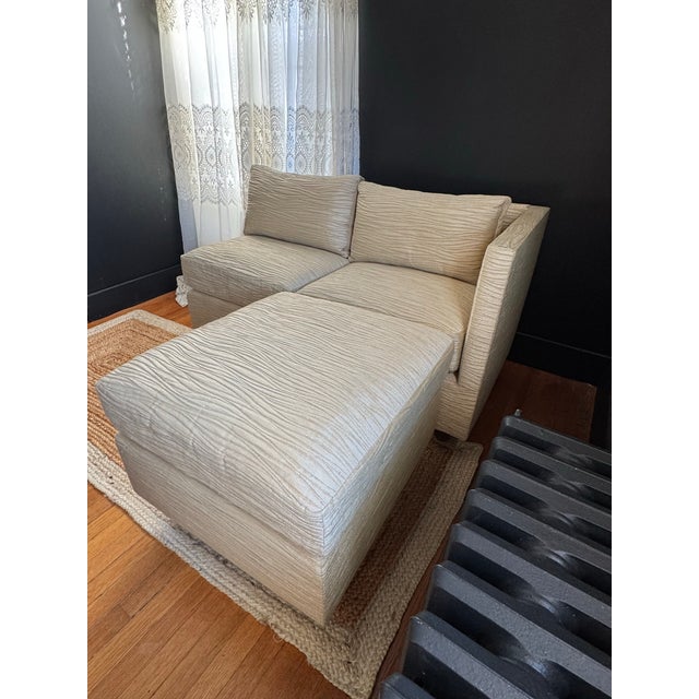 Petite Even Arm Occasional Sette With Ottoman For Sale - Image 10 of 12