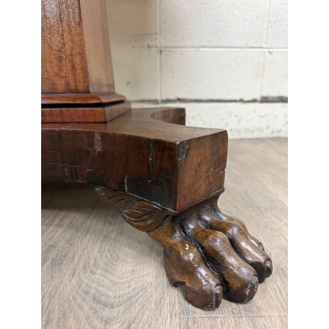 Antique American Empire Carved Mahogany Lion Paw Feet Pedestal Center Table For Sale - Image 9 of 11