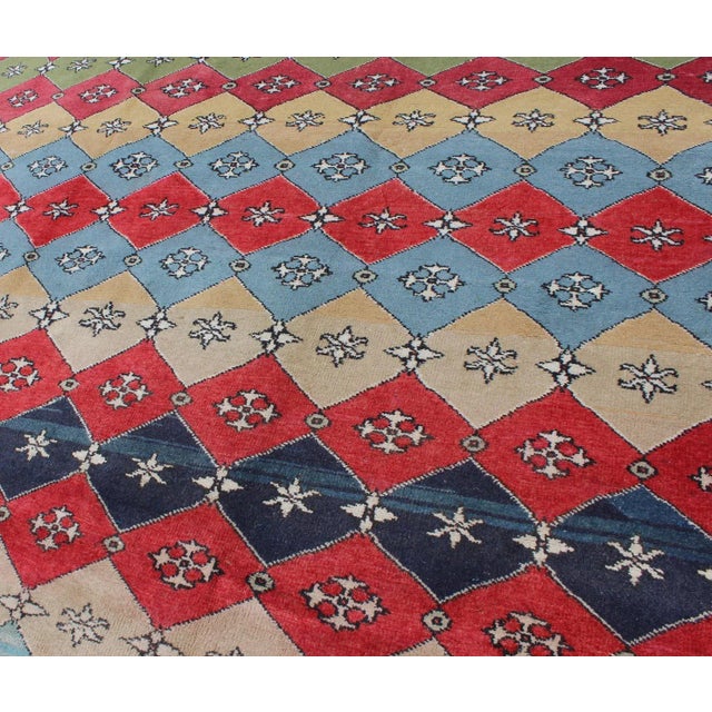 Vintage Colorful Mid-Century Modern Turkish Rug For Sale In Atlanta - Image 6 of 11