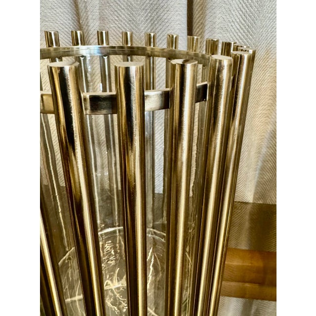 Exquisite high quality pair of Modern style, metal light gold finish hurricanes/ lanterns/candle holders with handblown...