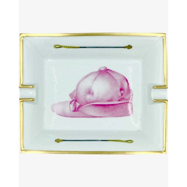 Ceramic Vintage Hermès Paris Equestrian Pink Jockey Cap Porcelain Ashtray Catchall Dish For Sale - Image 7 of 13