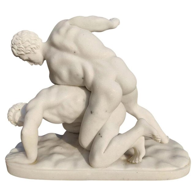 Italian Artist, Carrara Sculpture Depicting Two Wrestlers, 20th Century, Marble For Sale - Image 4 of 10