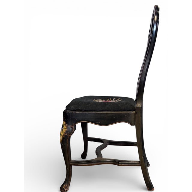 Antique Ebonized Regency Style Floral Painted Side Chair For Sale - Image 4 of 13