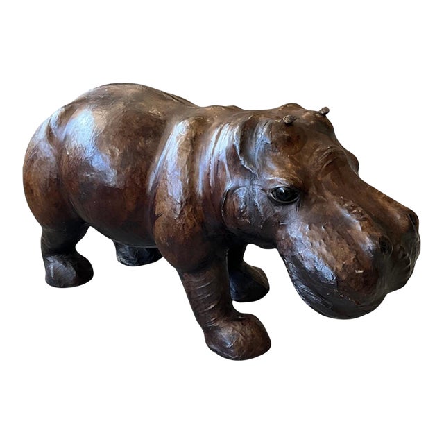Mid 20th Century Vintage Leather Hippopotamus Sculpture For Sale