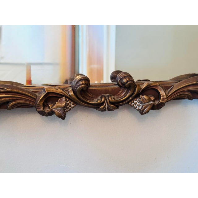 Baroque Vintage 1950s Ornate Gold Baroque Style Wall Mirror Attr. Howard Elliot For Sale - Image 3 of 7